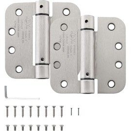 HOME MASTER HARDWARE Self Closing Door Hinges, 4 inch Spring Loaded Hinges, Adjustable Tension for Interior Door, UL Listed with 5/8" Radius Corners, Satin Nickel, 2 Pack