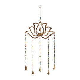 Deco 79 Eclectic Mango Wood Lotus Windchime with Bells, 15"L x 30"H, Gold