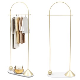 kunghei 71in-Gold Hanging Clothing Garment Rack with Marble Base, Freestanding Coat Rack Stand Organizer Clothes, Bags, Hat and Shose, for Entryway Bedroom Clothing Stores Boutique Retail