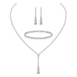 GZWHD Wedding Prom Jewelry Set for Bride Bridesmaid Women Crystal Necklace Earrings Bracelet Set Gift for Mother Wife Friend