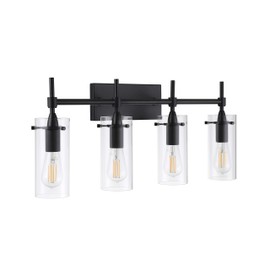 Effimero Black Bathroom Vanity 4 Light Fixture - Modern Over Mirror Lighting with Clear Glass Shades