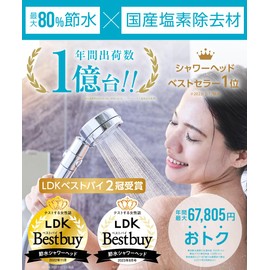 Himaruya Seisakusho Shower Head, Made in Japan, Chlorine Remover, Water Saving, Purification, Water Stop Button, Water Flow Adjustment, Angle Adjustment, Adapter Included, International Standard G1/2 (Silver)