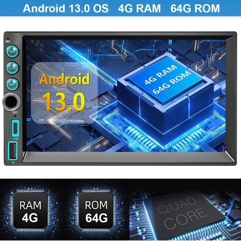 YuanTing 7" Android 13 Car Stereo Radio GPS WiFi Carplay