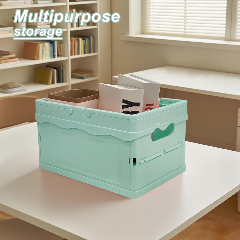 Tixill Small Collapsible Storage Crates, Foldable Plastic Baskets with Lids