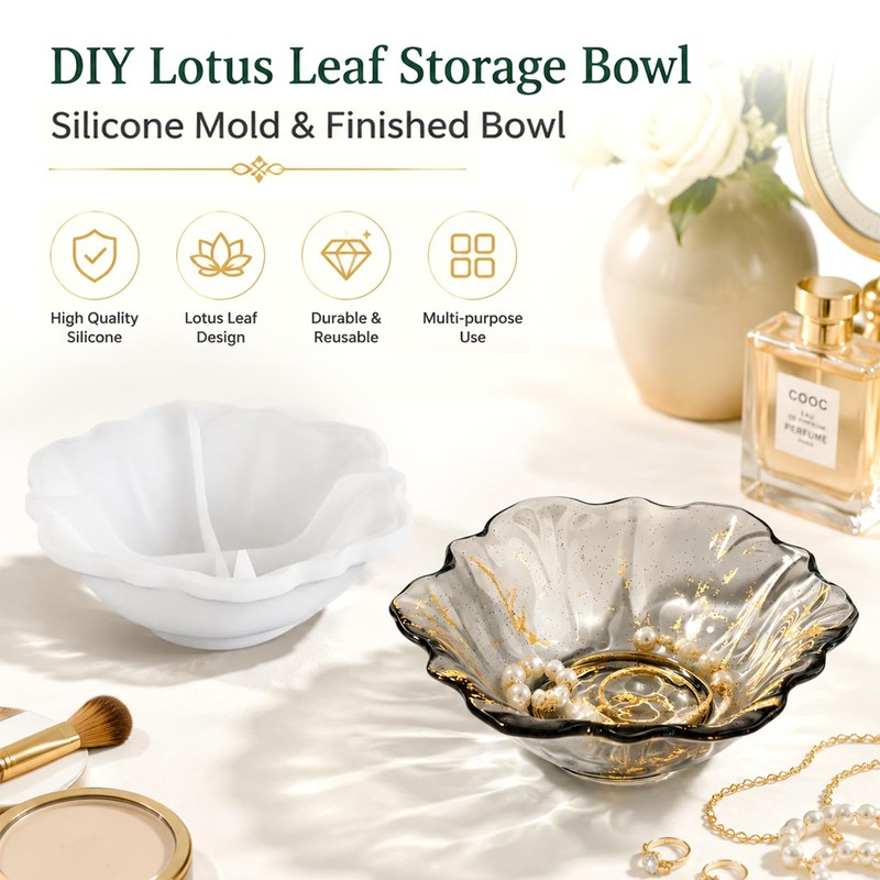 Flower Bowl Resin Mold, Lotus Silicone Mold for Epoxy Candle