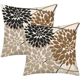 Gulidi Brown Dahlia Throw Pillow Cover 20x20 Inch Set of 2 Elegant Line Dahlia Flower Pillowcase Geometric Flower Black Dahlia Floral Pillow Cases Floral Outdoor Cushion Case Farmhouse Decor for Sofa