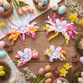 Dingion 4 Pcs Easter Hair Bows Clips for Girls with Embroidered Bunny and Ribbon Curl Hair Accessories Rabbits Alligator Clips Toddler Snap Clip for Kids Women Toddlers Spring Easter Party Supplies