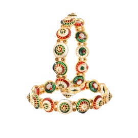 JewarHaat Bangles Set 2 Piece Pearl Polki Ad Cz Handmade Multi Color Meena Work Gold Plated Color Stones Traditional Indian Bracelet For Women (Multi Color-1, 2.4)