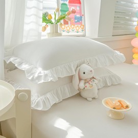 SnugLoom White Pillow Shams Standard Size Set of 2, 100% Brushed Microfiber White Ruffle Pillow Cases Set of 2 - Super Cozy and Soft, Wrinkle, Fade, Stain Resistant with Envelope Pillowcases 20 x 26