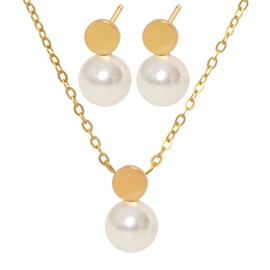 TaYolnFaSo - Juego de joyas de perlas delicadas y lindas perlas de acero inoxidable, oro para graduación, regalo para mujeres y niñas, Acero inoxidable, Perla sintética
