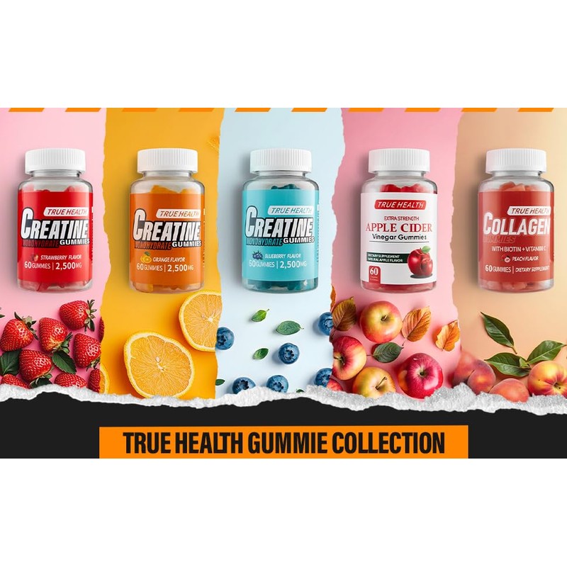 True Health Creatine Monohydrate Gummies, Orange Flavour, 60 Gummies, 2,500mg