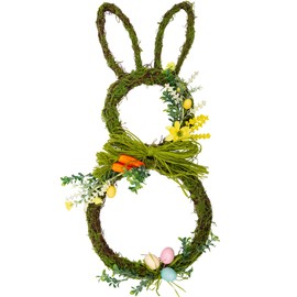 VGIA 27 Inch Easter Wreath Artificial Easter Rabbit Wreath Spring Bunny Wreath for Front Door Easter Decorations with Pastel Eggs Carrots and Flowers for Home Decorations