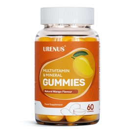 URENUS Multivitamin Gummies with Vitamins C, D3, B12, E & K2, Zinc, Biotin & Iodine – Normal Immune Function, Energy & Hair, Skin and Nails – Natural Mango Flavour – 60 Gummies