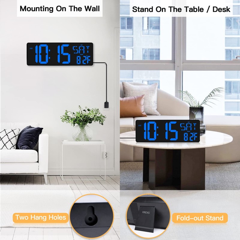 XREXS Large Digital Wall Clock with Remote Control, 16.5 Inch