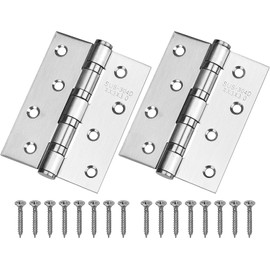 HATANSE 2 pieces 304 stainless steel hinges foldable 10 cm x 7.5 cm large heavy duty door hinge with 16 screws for solid doors indoor outdoor silver