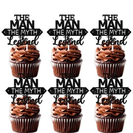 Black Glitter Cupcake Topper The Man The Myth The Legend Theme Decor Supplies Male Daddy Father's Day Happy Birthday Party Decorations set 18pcs