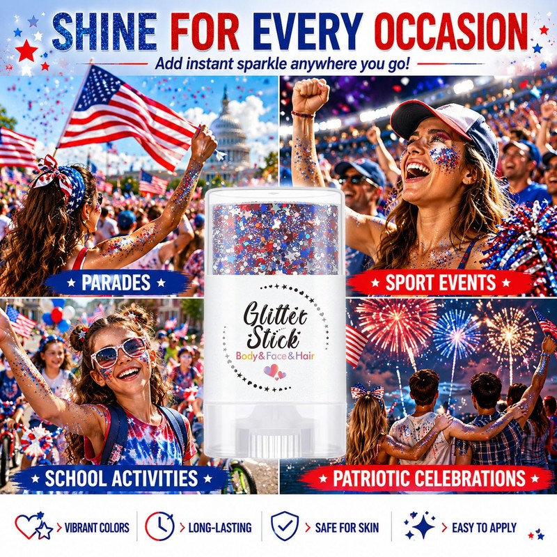 2Pcs Glitter Stick, Red White and Blue Glitter Stick, Rave