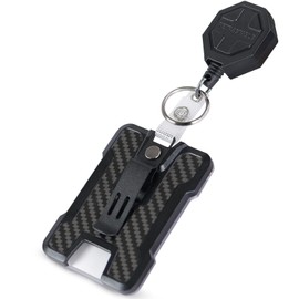Lahawaha Retractable Badge Holder with Carbon Fibre Look and Durable Carabiner Keychain with Belt Clip, 80 cm ID Reel, 227 g Pull, Tactical ID Card Holder with ID