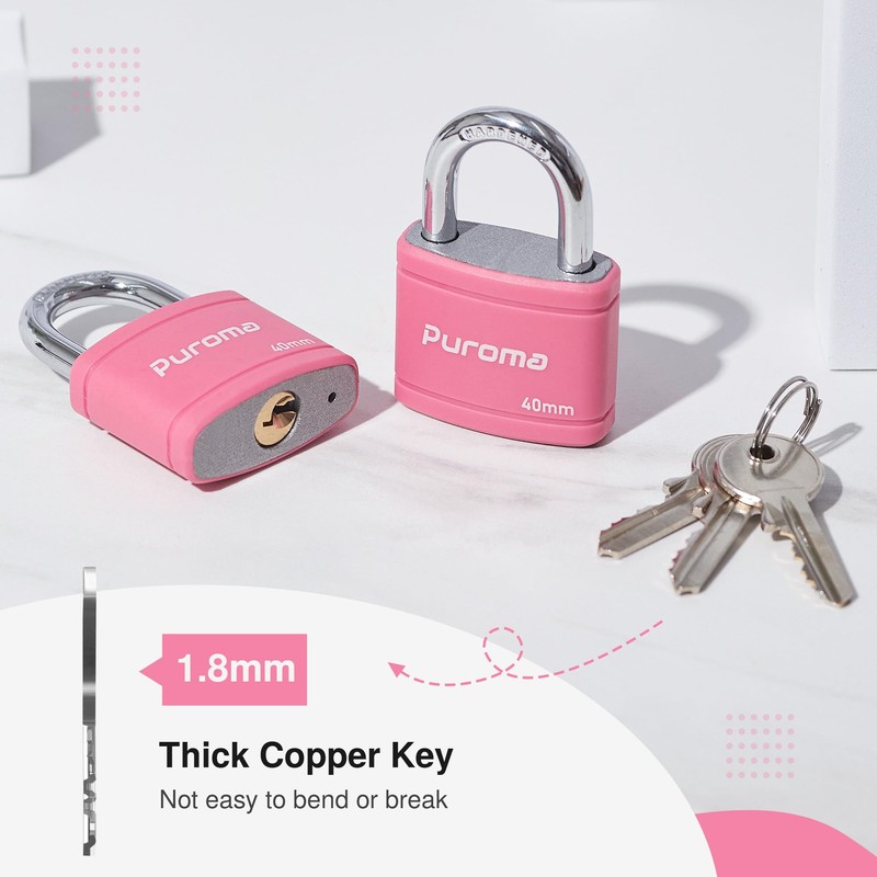 Puroma 2 Pack Keyed Padlock with 3 Keys Alike, 1.1