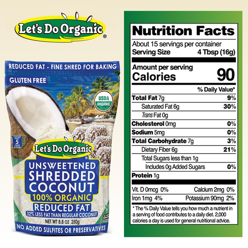 Lets Do Organic Shredded Coconut Unsweetened - Reduced Fat Coconut
