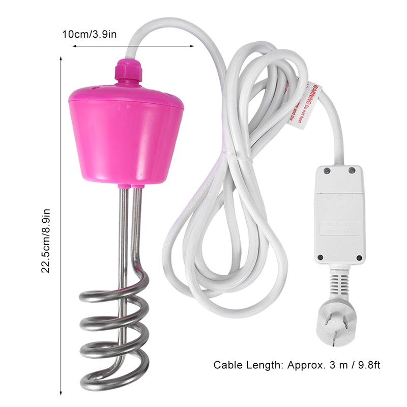 Electric Floating Immersion Water Heater Boiler with Digital Thermometer Pink