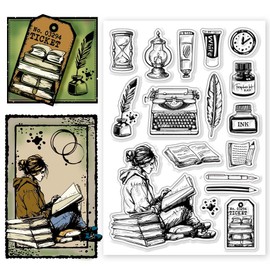 CHGCRAFT Clipbook Transparent Stamps House Book Stamps World Reading Time Day Silicon Transparent Stamps Seal DIY Clipbook Photo Book Decoration 4.3 x 6.3 Inch