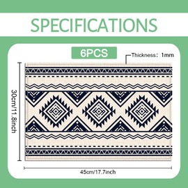 WADORN 6Pcs Bohemian Geometric Print Placemats, 11.8x17.7 Inch Geometric Tribal Table Mat Rectangle Black White Place Mat for Dining Table Washable Linen Table Fabric Mat for Kitchen Party Table Decor