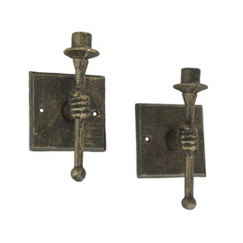 Set of 2 Antique Bronze Finish Cast Iron Torchbearer Hand Wall Sconce Candle Holders: Rustic Charm for Western Décor - 8 Inches High - Adds Elegance to Any Room