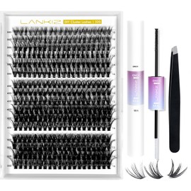 LANKIZ Eyelash Extension Kit, 30D 40D 50D Mix Tray Lash Extension Kit, 320pcs Lashe Clusters with Bond & Seal Glue, DIY Individual Lashes Kit at Home, Wispy Cluster Eyelash Kit for Beginners