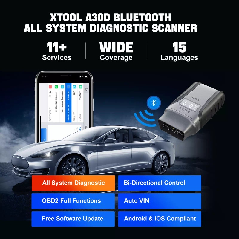 XTOOL A30D All System OBD2 Diagnostic BiDirectional Scanner Lifetime Free
