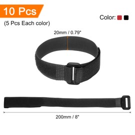 MECCANIXITY 10 Pcs Reusable Battery Tie Down Straps, 0.8" x 8" Nylon Multipurpose Battery Hold Down Adjustable Cinch Strap Hook Loop Fastening Tie for Quadcopters RC Drone Boat Car, Black/Red