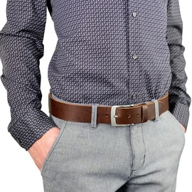 LINDENMANN Men's Leather Belt, Full Cowhide Leather, Buffalo Leather, 4 mm, in 3 Colours, Cognac/Dark Brown/Black, brown