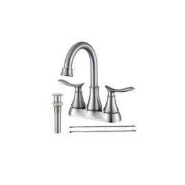 4-Inch 2-Handle Brushed Nickel Bathroom Faucet with Pop-up Drain and Supply Hoses Vanity Sink Faucets AccessoriesMain Material: Metal, Main Color: Brushed Nickel