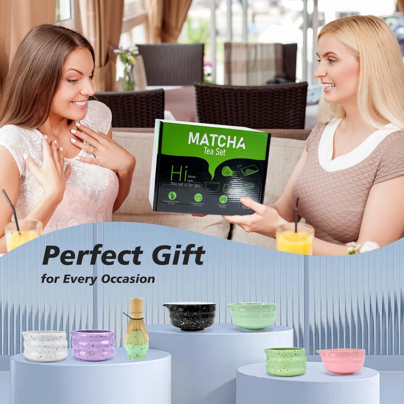 SOOCVWOLF 7 Pcs Matcha Whisk Set, Ceramic Matcha Kit for