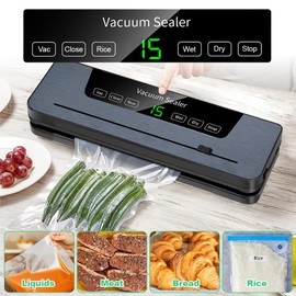 Lwuey Vacuum Sealer Machine for Food Preservation, 5-in-1 Food Sealers for Freshness Storage Smart Kitchen Sealing Saver with Cutter and 50 Bags Digital Countdown Timer Moist Dry Mode