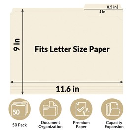 SUNEE File Folders with Fasteners, Manila Folders Letter Size, 2 Reinforced Fasteners, 1/3-Cut Tab, Manila, 50 Pack, Keep Organized for Your Office Documents School Files