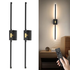 Battery Operated Wall Sconces Set of 2, 10000mAh Rechargeable Wall Lights with Remote, 360° Rotate 3000K-6000K LED Wireless Wall Light Fixtures Decor for Bedroom Living Room Hallway Picture Lighting