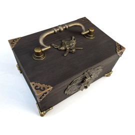 1 Set Jewellery Box Antique Lock Latch Hasp Hinges Handle Box Corner Protector Kit for DIY Jewellery Box Bronze Box Included (Black)