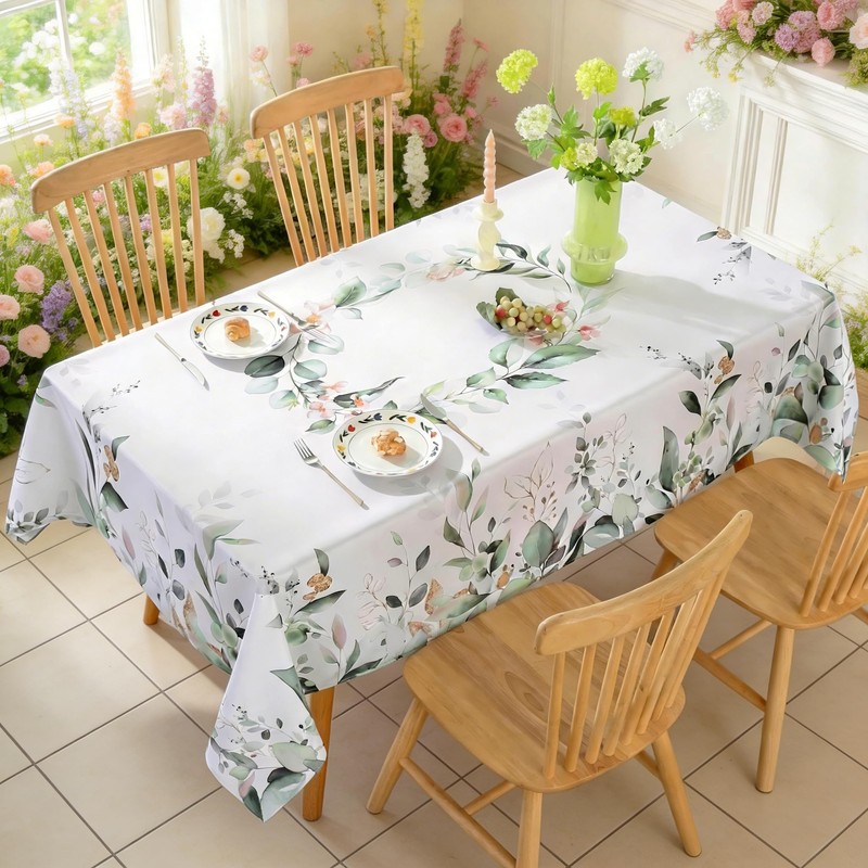 SASTYBALE Summer Tablecloth, Spring Rectangle Table Cloth Eucalyptus Leaves Table