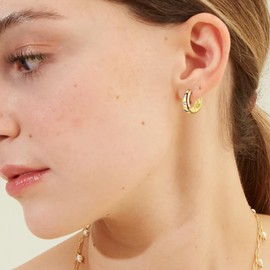 LANGLY Gold Huggie Hoop Earrings for Women, 14K Gold Plated Moon Star Cubic Zirconia 14mm Hoop Earrings Jewellery Gifts for Christmas Xmas Mothers Day