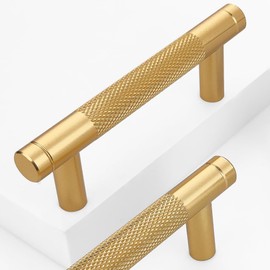 Guoharda 2 Pack 3 Inch 76 mm Knurled Cabinet Handles Cabinet Pulls Aluminum Handles Pulls Gold Oxidation Finish with Diamond Pattern 4" Length pulls (2 Pack, Gold, 3 Inch)