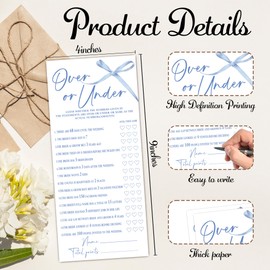 Ogleqoo Blue Bow Wedding Shower Games, Over or Under Wedding Games for 25 Guests, Engagement Bridal Shower Party Cards, Engagement & Bridal Party Supplies-4x9 Inch-A14
