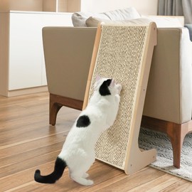PETKARAY Sisal Cat Scratcher Ramp, L Shaped Scratching Post and Scratch Pad for Indoor Cats, Wall Furniture Protector(Chevron)