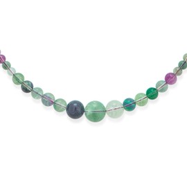 Bling Jewelry Elegant Simple Graduated Round Created Half Precious Gemstone Pearl Strand Necklace Jewellery for Women 16-18 Inch Stone 12 to 16 mm, Fluorite, silver-plated, Fluorite