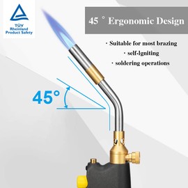 High Intensity Propane Torch Head, Trigger Start Mapp/Map Gas Torch with Self Ignition & Brass Knob, Pencil Flame Welding Torch Fuel by MAPP, MAP/PRO and Propane gas（CSA Certified )