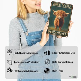 VOTHI Highland Cow Tin Signs ; Are You Pooping;Funny Bathroom Decor ; Bathroom Wall Decor ; Home Decor Weird Stuff 8x12 In