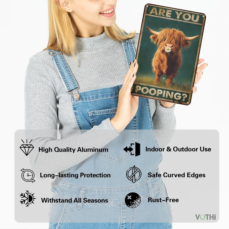 VOTHI Highland Cow Tin Signs ; Are You Pooping;Funny Bathroom