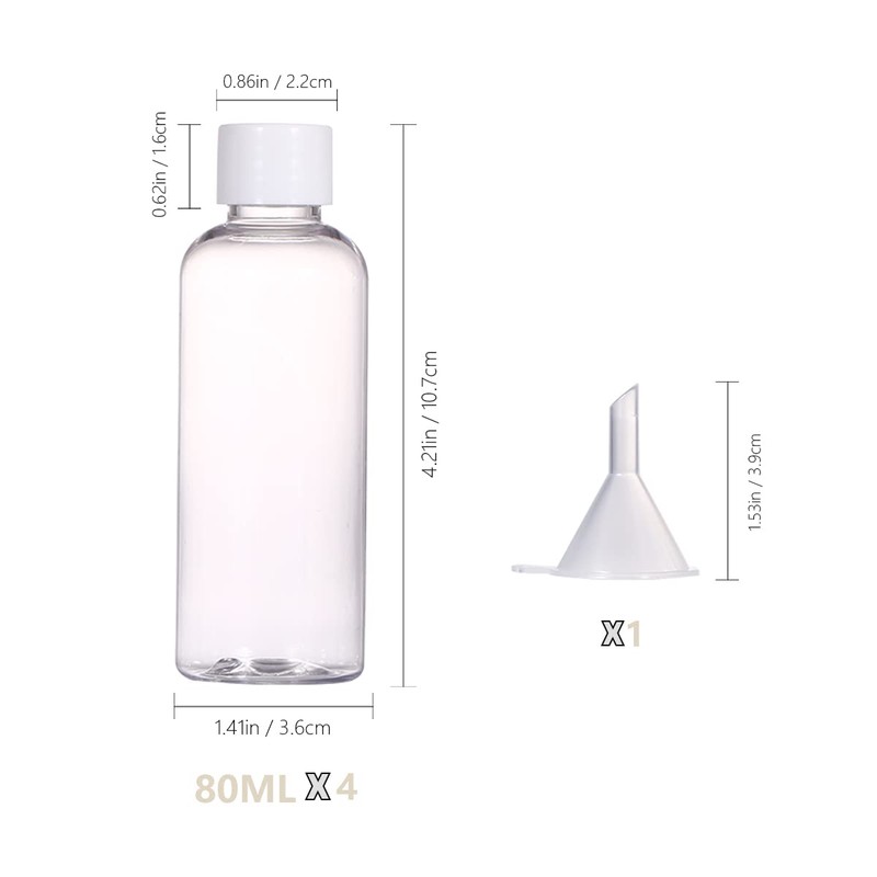 80 ml Travel Bottles, Pack of 4 Refillable Clear Empty