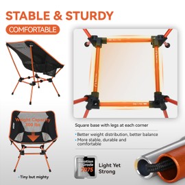 MARCHWAY Ultralight Folding Camping Chair, Heavy Duty Portable Compact for Outdoor Camp, Travel, Beach, Picnic, Festival, Hiking, Lightweight Backpacking (Orange)