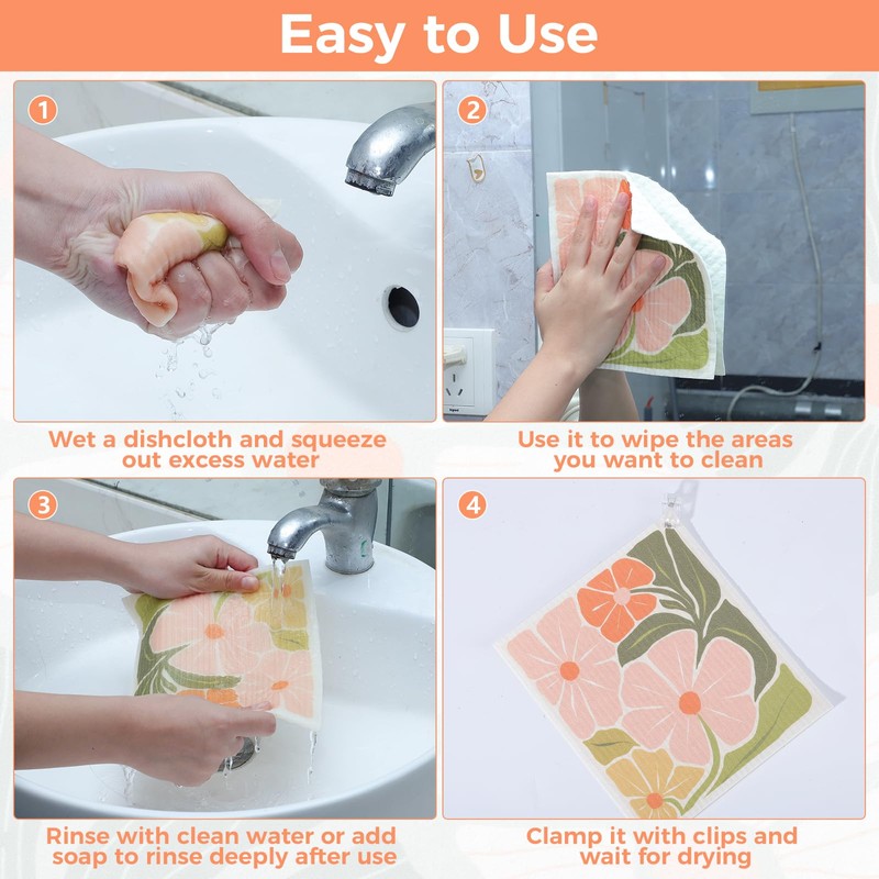 Needbrock 6 Pack Swedish Dishcloths for Kitchen,Abstract Floral Dish Towels